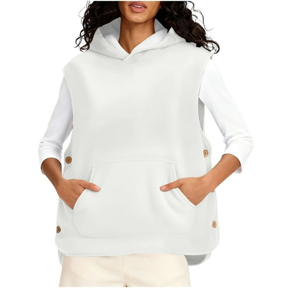 Plebaso Women's Fleece Lined Hooded Vest Pullover Sleeveless Hoodies with Side Button Womens Warm Outerwear