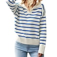 thumbnail image 3 of Prolriy Chandails pour Femmes Chandail Uni Décontracté Cardigan à Revers Rayé Chandail Femmes Chandails Hauts Bleus m, 3 of 7
