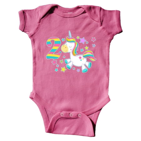 

Inktastic Second Birthday Rainbow Unicorn Plush and Stars Gift Baby Boy or Baby Girl Bodysuit