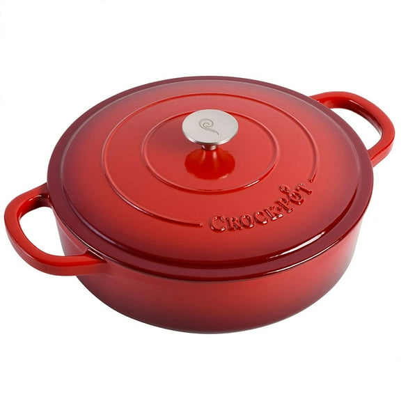 Crock-Pot 5 Quart Round Enamel Cast Iron Covered Dutch Oven Cooker, Scarlet Red