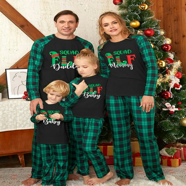 Family Matching Christmas Pajamas Set Holiday Elf Sleepwear PJS Set for Couples