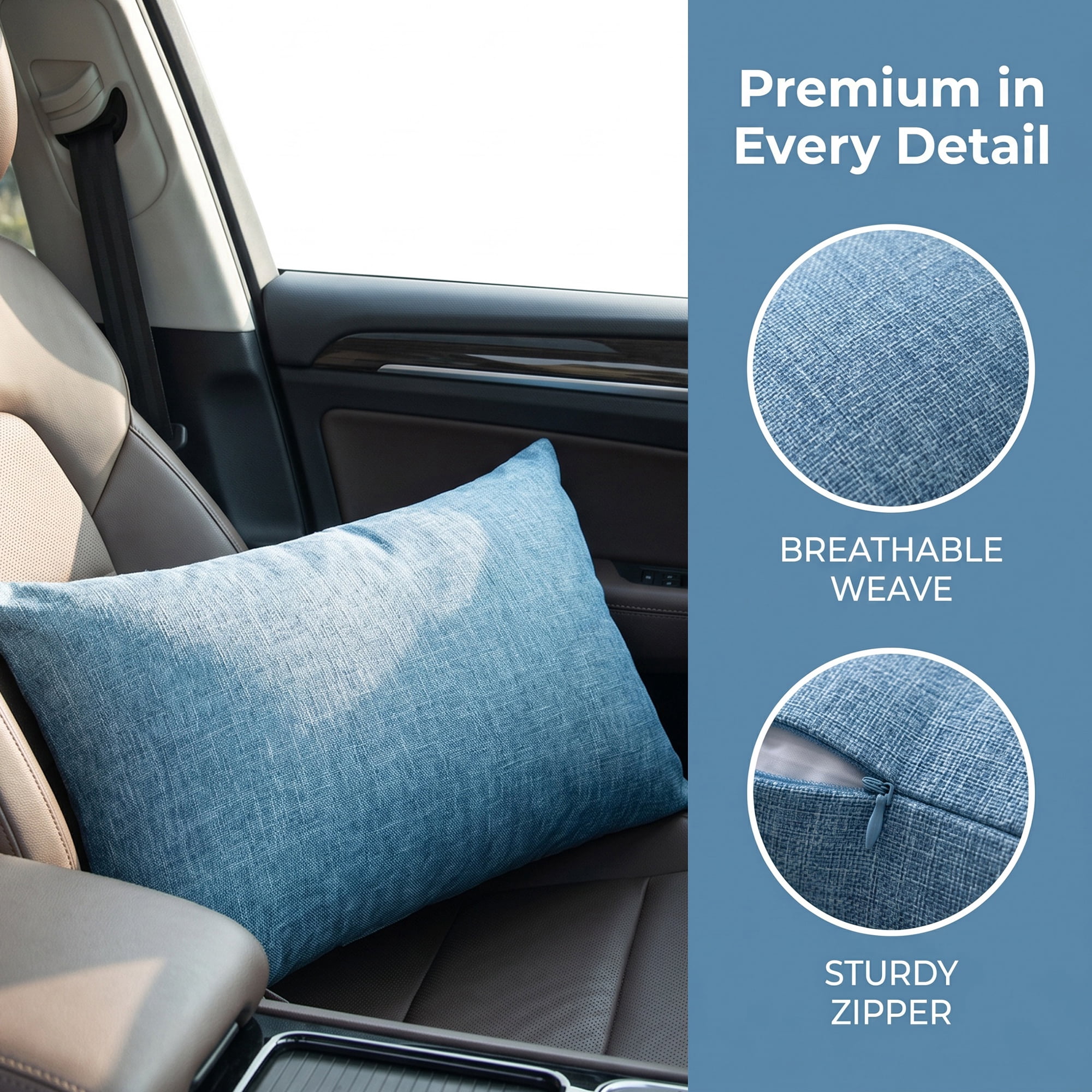 Unique Bargains Lumbar Support Pillow Flax Back Support for Driving Blue 11.8"x19.7"