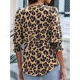 thumbnail image 4 of Women's Dressy Casual Blouse with Smocked Cuffs, 3/4 Length Sleeve Tops for Work Office Leopard Print XL, 4 of 9