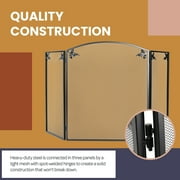 Lavish Home 3 Panel Foldable Black Fireplace Screen - Arched Fireplace Gate with Classic Leaf Motif Protective Mesh