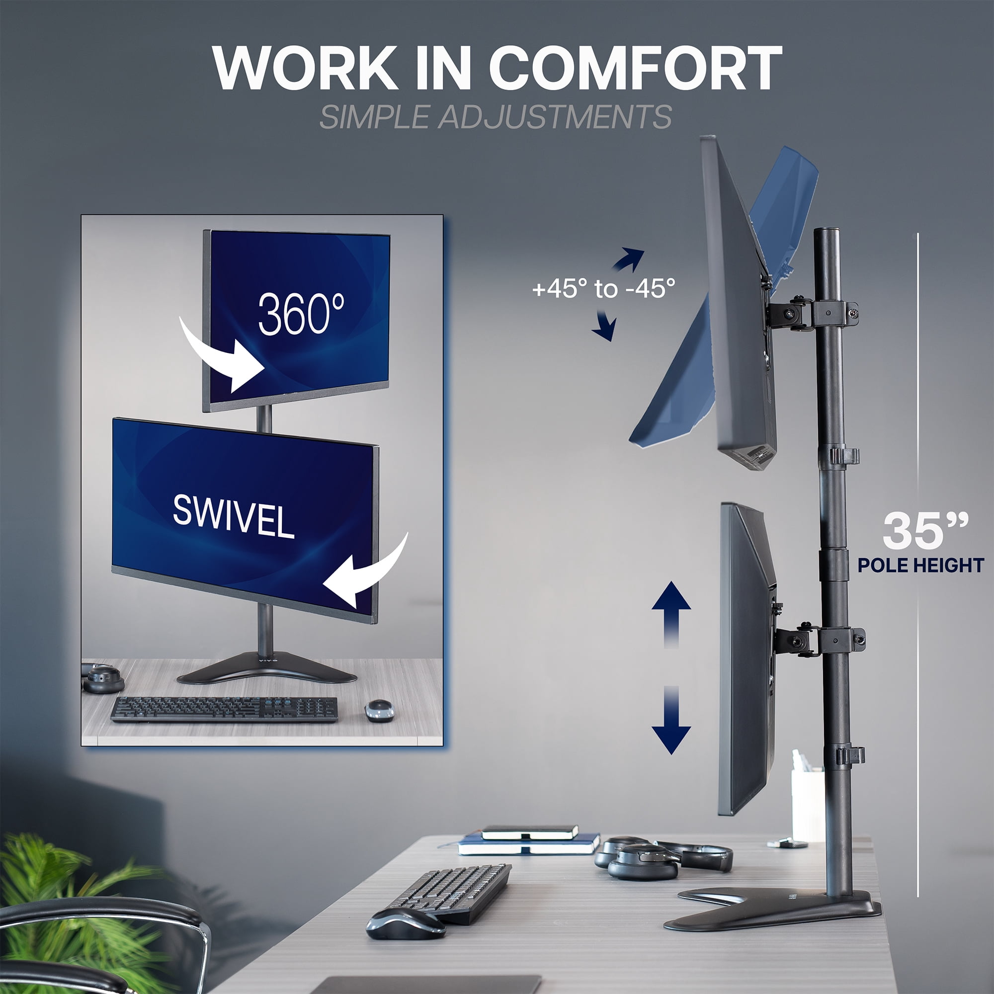 VIVO Dual LCD Monitor Vertical Stand Mount, Fits 2 Ultrawide Screens up to 34"