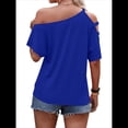 thumbnail image 4 of Camiseta de Mujer con Hombros Descubiertos, Corta, Escote Asimétrico y Aberturas Azul XXL, 4 of 6
