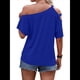thumbnail image 4 of Camiseta de Mujer con Hombros Descubiertos, Corta, Escote Asimétrico y Aberturas Azul S, 4 of 6