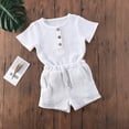 thumbnail image 4 of Toddler Boys Outfits Sets Short Sleeve Cotton T-Shirt Tops + Linen Shorts Baby Elastic Boys Outfits Set For 2-3 Years, 4 of 6