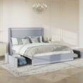 thumbnail image 2 of VECELO Queen Size Bed Frame with 2 Drawers and LED Lights, Upholstered Platform Storage Bed with Charge Station, Wooden Slats Support, No Box Spring Needed, Gray, 2 of 12