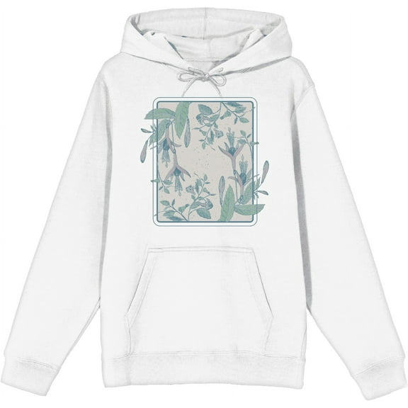 Fuschia Flowers Adult White Long Sleeve Hoodie-XXL