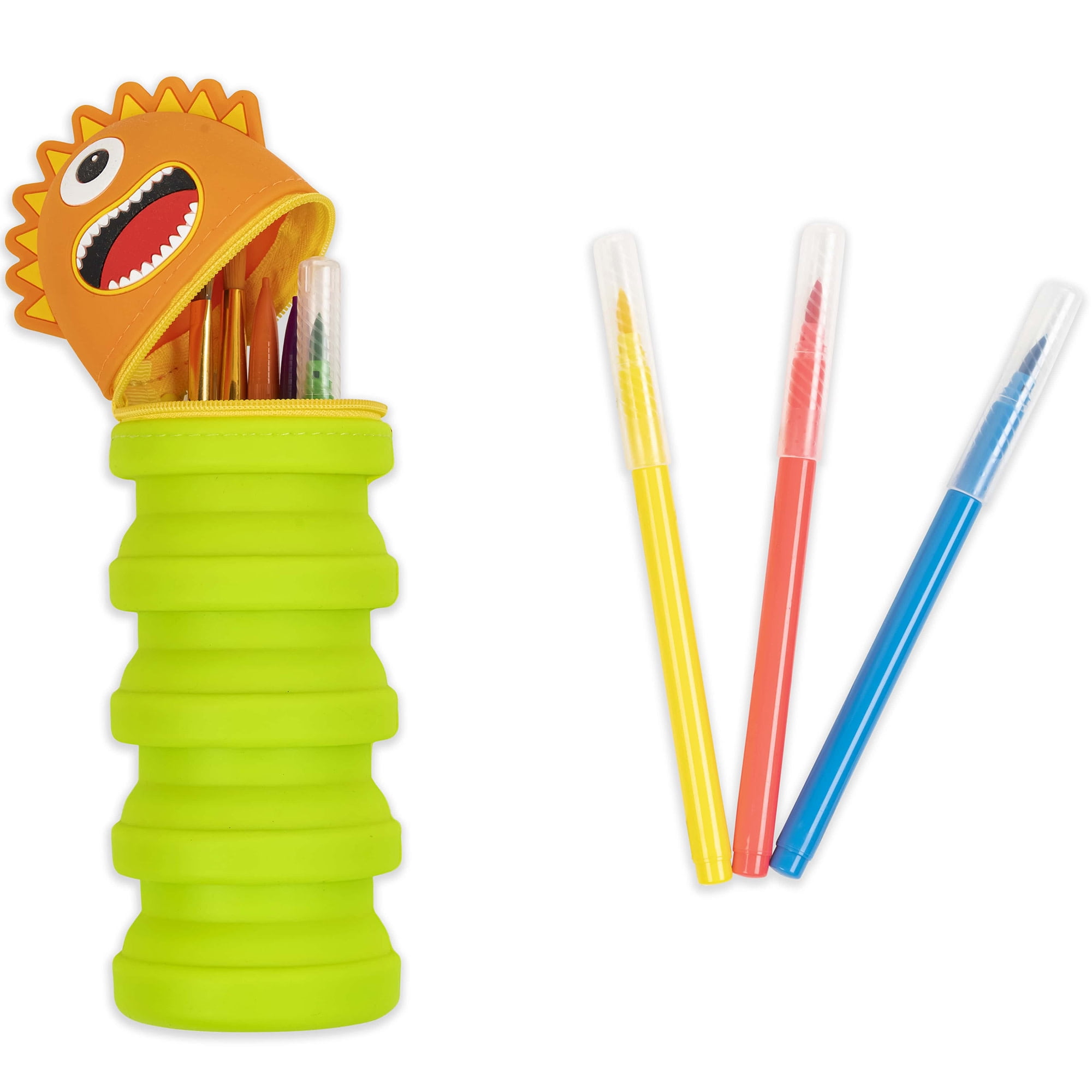 Little Yellow Bicycle: Retractable Pencil Case - Orange Monster - Playful Character, Zipper Carry Pouch, Silicone, School Supplies & Utensil Storage