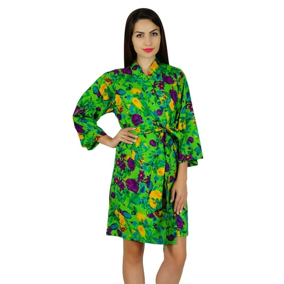 Bimba Women Short Cotton Robe Bride Bridesmaid Getting Ready Floral Coverup Gift