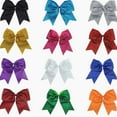 thumbnail image 2 of Glitter Cheer Bows - Cheerleading Softball Gifts for Girls and Women Team Bow with Ponytail Holder Complete your Cheerleader Outfit Uniform Strong Hair Ties Bands Elastics by (1) (Purple), 2 of 4