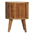 thumbnail image 2 of JERFIT Solid Wood Nightstand with 2 Drawers, Scandinavian Stripe Design Bedside Table, Mango Wood Bedroom Furniture in Brown Oak Finish, 2 of 10