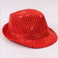 thumbnail image 3 of RUNQHUI Women Men Sequin Fedora Hat Disco Hat Jazz Dance Hat Hip-Hop Rapper Stage Performance Red One Size, 3 of 5