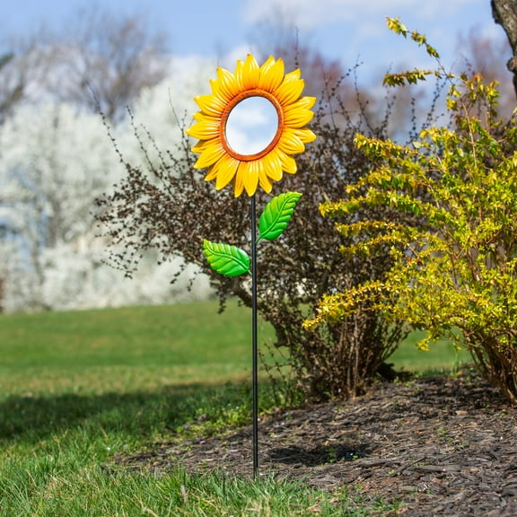 Evergreen 44" Sunflower Mirror Garden Stake- Fade and Weather Resistant Outdoor Decoration