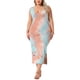 thumbnail image 2 of Vestido de verano sin mangas para mujer de talla grande Agnes Orinda, con diseño de teñido anudado, abertura lateral, escote en V, estilo casual midi, talla 1X, color rosa y azul, 2 of 5