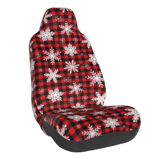 Wukai Snowflake red plaid Full Set Car Seat Covers with Soft Padding Universal Auto Front Seats Protector and Cushion Mat