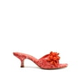 thumbnail image 2 of Schutz Dethalia Coral Slip On Kitten Heel Open Squared Toe Embellished Sandals (Coral, 6), 2 of 5
