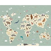 ohpopsi Illustration of a Childrens World Map Wall Mural, 94-in by 118-in, 77.03 sq. ft.