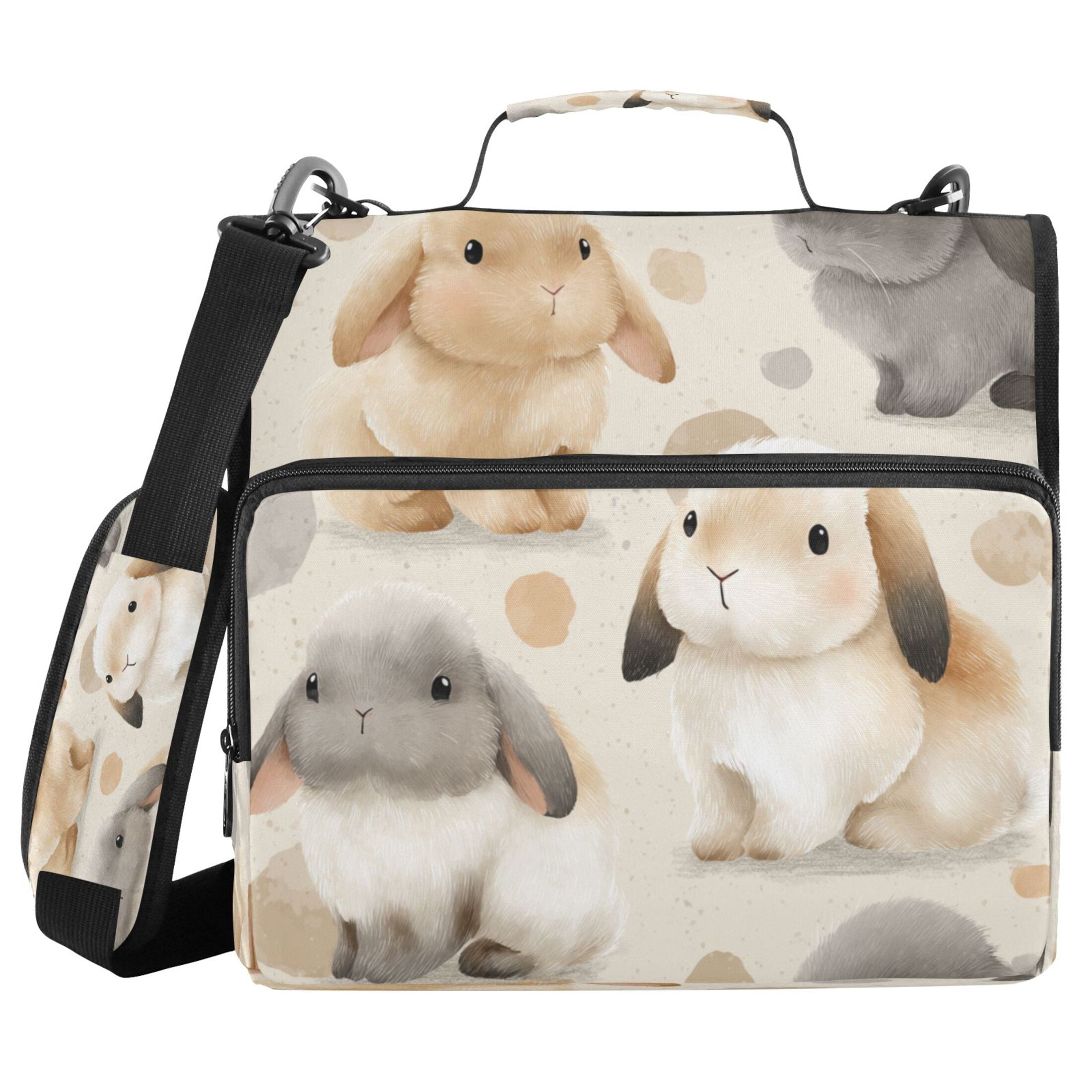 3 Ring Zipper Binder Stationery Organizer for Study Work Home Travel, All-Purpose File Folder Storage Bag for Daily Document Organization Creamy Lop Bunnies