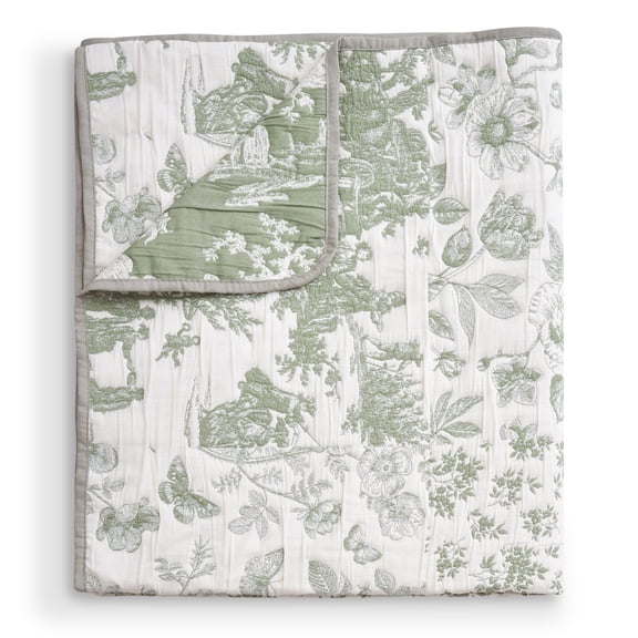 Greenland Home Fashions Patchwork Toile Sage Reversible Jacquard Woven Throw Blanket, Adult, 50x60 in.