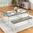 thumbnail image 3 of Furlinkhm Dining Room Table Set for 4, 47" Farmhouse Dining Table with Benches 3 Pieces Rectangular Kitchen & Dining Room Sets for Small Space, Restaurant, Apartment, Grey & White, 3 of 7