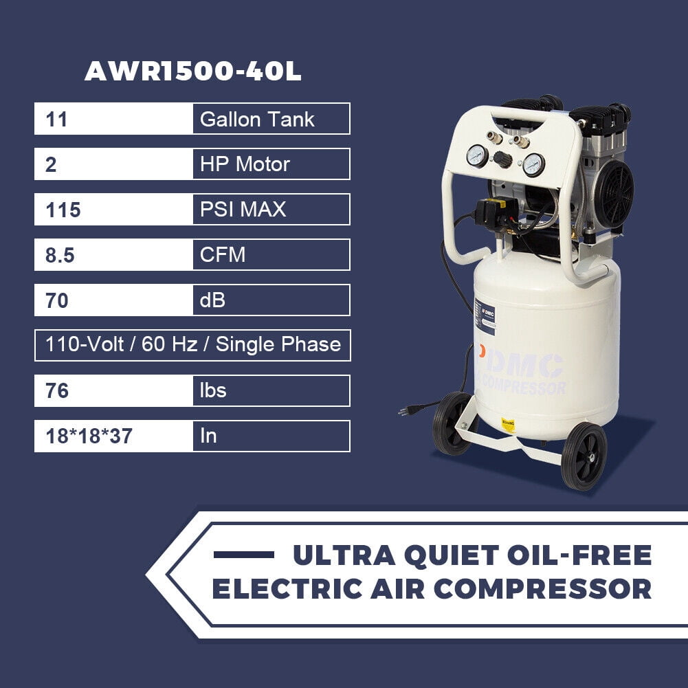 Portable 2 HP Oil Free Air Compressor 4.0 CFM@ 90 PSI Electric 11 Gallon Tank