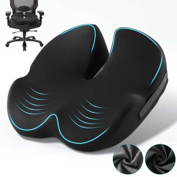 KAIPARA Seat Cushion for Office Chair and Car, Ergonomic Memory Foam Chair Pad for Sciatica, Tailbone and Back Pain Relief, 16.9" L × 14.5" W × 4.7"H, with 2Pcs Cover(Black & Gray)