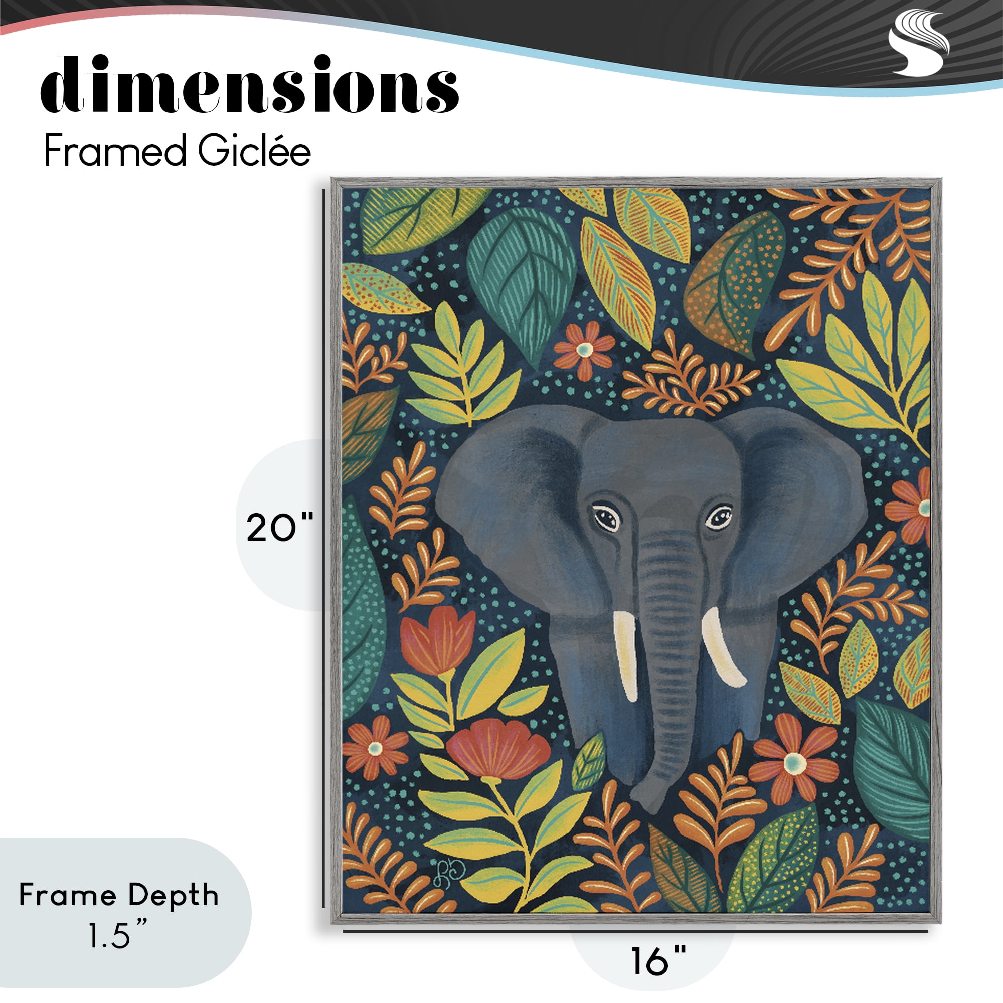 Stupell Industries Exotic Leaf Pattern Elephant Gray Framed Giclee Art, design by Lisa R Dumm