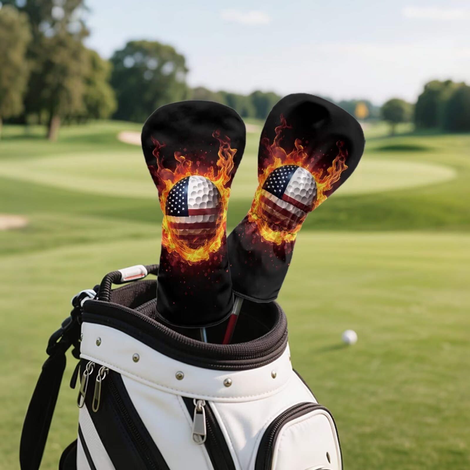 Uorisanigo Golf Club Head Covers 3-Pack for Men & Women - American Flag Golf Ball Print Driver Head Covers - Premium PU Leather Driver, Fairway #3#5, Hybrid Headgear, Waterproof & Durable