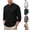 Black, variant on Men's Linen Mandarin Collar Long Sleeve Shirt 1/4 Button Banded Collar Shirt Beach Tops For Late Summer Early Fall