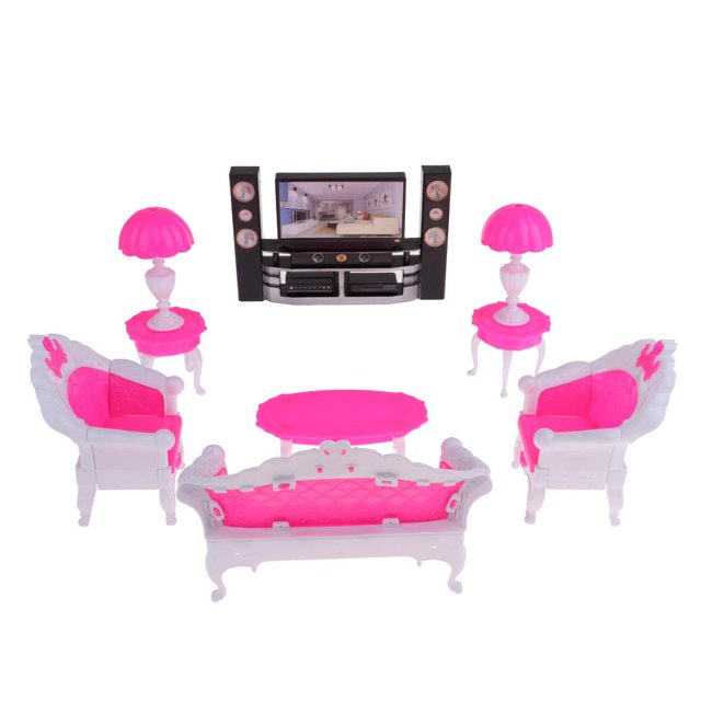 Dollhouse End Table 7pcs Muebles de Plástico para Casa Sofá Lámpara de Tv Magideal Dollhouse End Table