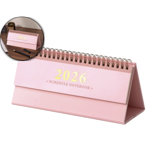 Dvruxg 2026 Horizontal Desk Calendar Planner – 2025 to 2026 15-Month Desktop Calendar with Punch Card & Notes Pages – Sturdy Coil Binding & Thick Paper