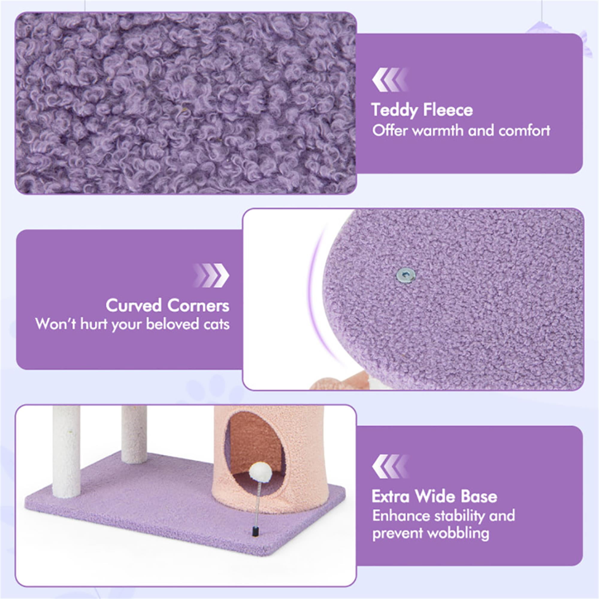 Kadyn 66" Cute Cat Tree Tower for Indoor Cats, Moon and Star Cat Condo with Sisal Scratching Posts, Plush Perches, Kitten Cat Tree Tower Activity Center, Purple