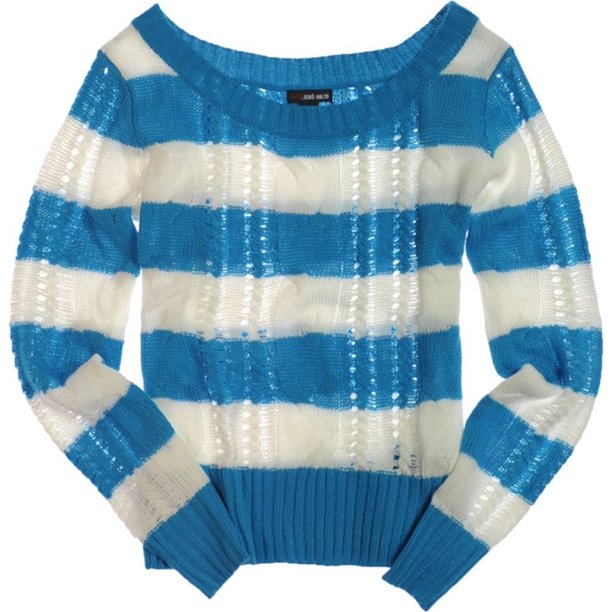 Suéter Ecko Unltd de punto de cable con rayas y cuello abierto para mujer azul mediano