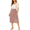 thumbnail image 2 of Unique Bargains Jupe Paysanne pour Femme à Taille Élastique, Ligne A, Midi, Imprimé Feuilles, Rouge Blanc, TP, 2 of 8