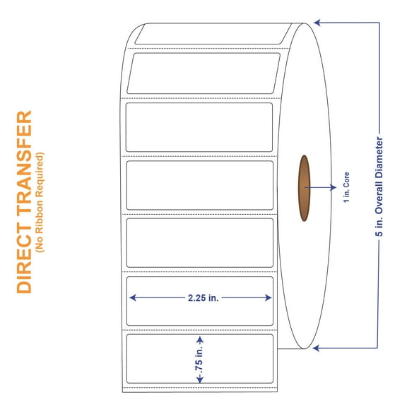 2-1/4" x 3/4" White Direct Print Thermal Labels, 3000 per roll (4 Rolls per Carton)