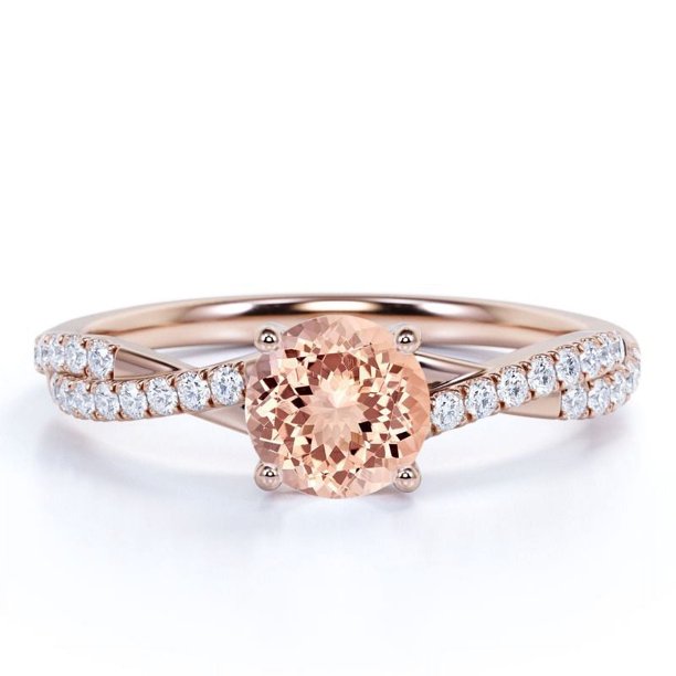 JeenMata Anillo de Compromiso con Morganita Rosa Tallada en Forma de Infinito de 1 Quilate en Oro Rosa de 18 K sobre Plata