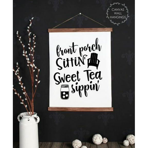 Wood & Canvas Wall Hanging Sweet Tea Sippin Porch Décor Wall Art Sign 19x24-Inch