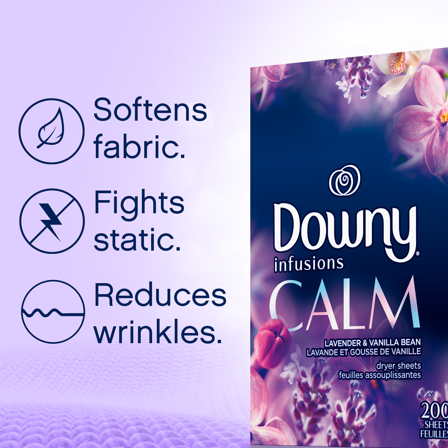 Downy Infusions Dryer Sheets, Calm, Lavender & Vanilla Bean, 105 ct - image 5 of 11