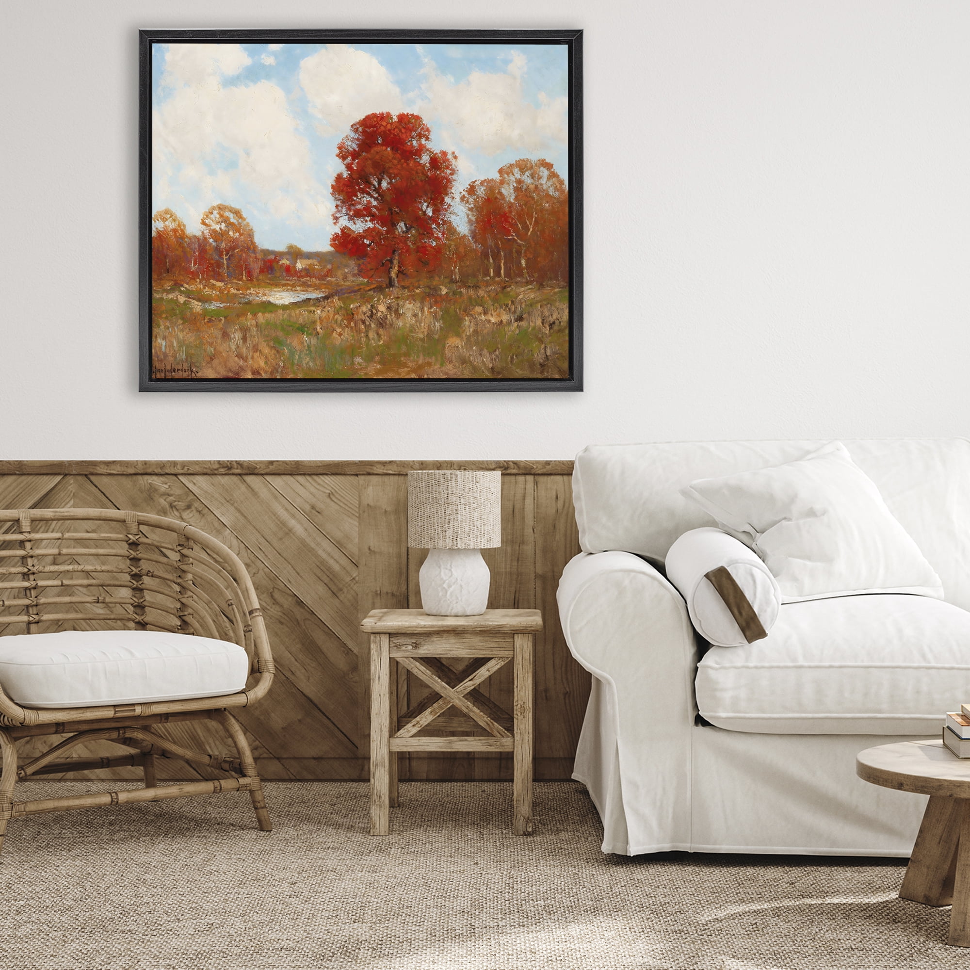 Fall Landscape with Red Foliage Black Framed Floater Canvas Wall Art, design by Arlington Prints