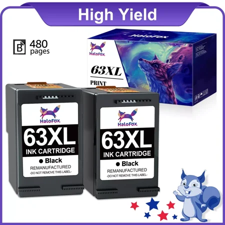 2PK 63XL Black Ink Cartridge For OfficeJet 3830 3831 3832 3833 3834 5200