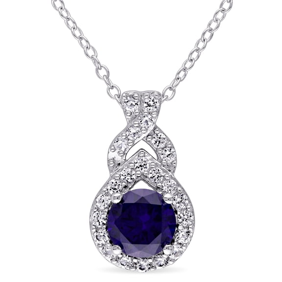 Everly Women's Created Blue and White Sapphire Sterling Silver Teardrop Halo Pendant with Chain