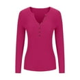 thumbnail image 5 of Slim Fit Tops for Women with Buttons Long Sleeve Casual Ribbed Knit Lightweight Base Sweater Pullover Solid Color (S, Hot Pink), 5 of 7