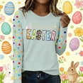 thumbnail image 2 of Women's Easter T-Shirt With Happy Easter Letter Print, Color-Block Polka Dot Pattern, Long Sleeve Light Green M, 2 of 4