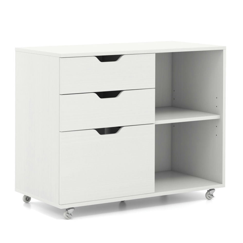 Barara King File Cabinet, File Stroage Organizer,3-Drawer File Cabinet with Adjustable Shelf and Wheels for Letter-White