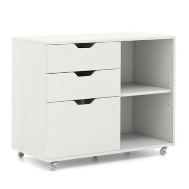 Spaco 3-Drawer File Cabinet with Adjustable Shelf and Wheels for Letter-White,