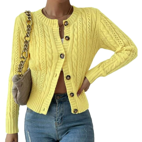 Cardigans Sweaters for Women Fall Fashion Cable Knit Sweater Crew Neck Button Down Winter Chunky Sweaters Short Sweater Outerwear Coats Alsol Lamesa