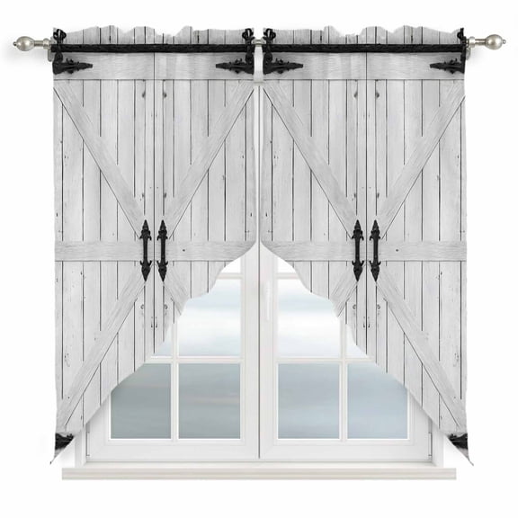 Farmhouse Wood Grain Swag Valances for Windows, Kitchen Window Curtains Over Sink, Vintage Country Barn Gate Grey Window Treatment Curtains for Living Room/Bedroom Curtains 2 Panel Sets 36"x45"